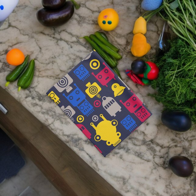 Doodle Alien Spaceship and Robot Pattern Kitchen Towel (Kitchen Towel)
