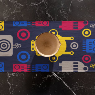 Doodle Alien Spaceship and Robot Pattern Short Table Runner