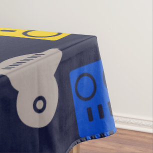 Doodle Alien Spaceship and Robot Pattern Tablecloth