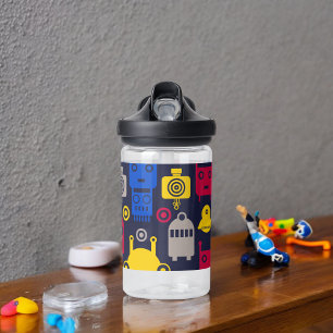 Doodle Alien Spaceship and Robot Pattern Water Bottle