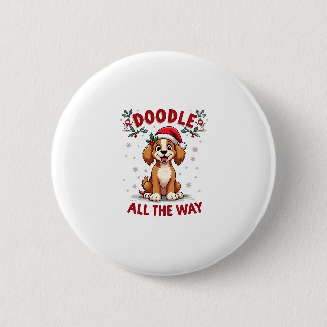Doodle All The Way Funny Goldendoodle Santa Hat Ch 2 Inch Round Button (Front)
