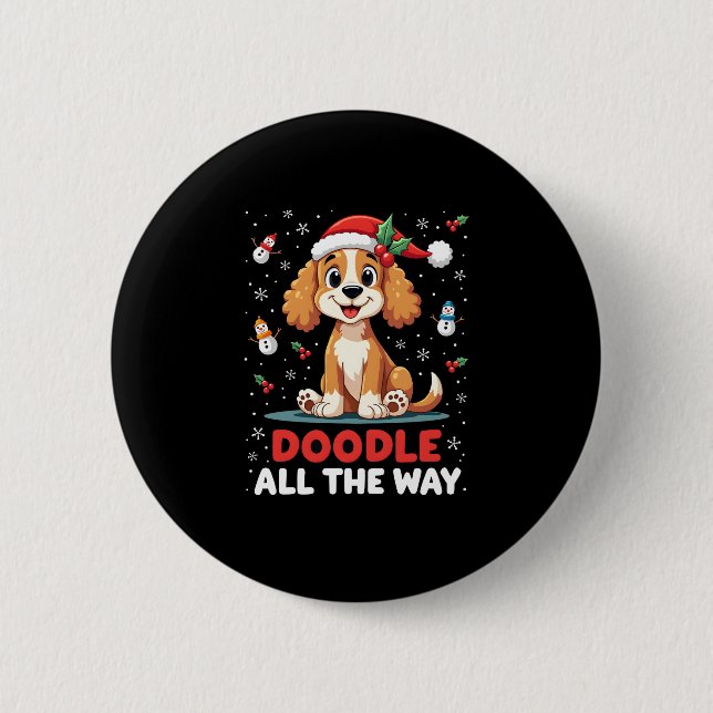 Doodle All The Way Funny Goldendoodle Santa Hat Ch 2 Inch Round Button (Front)