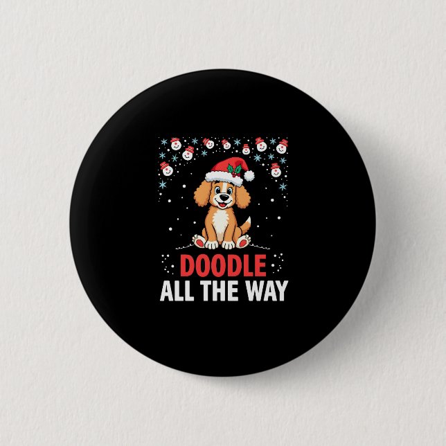 Doodle All The Way Funny Goldendoodle Santa Hat Ch 2 Inch Round Button (Front)