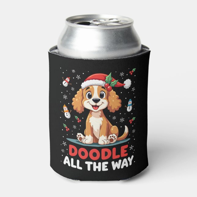 Doodle All The Way Funny Goldendoodle Santa Hat Ch Can Cooler (Can Front)