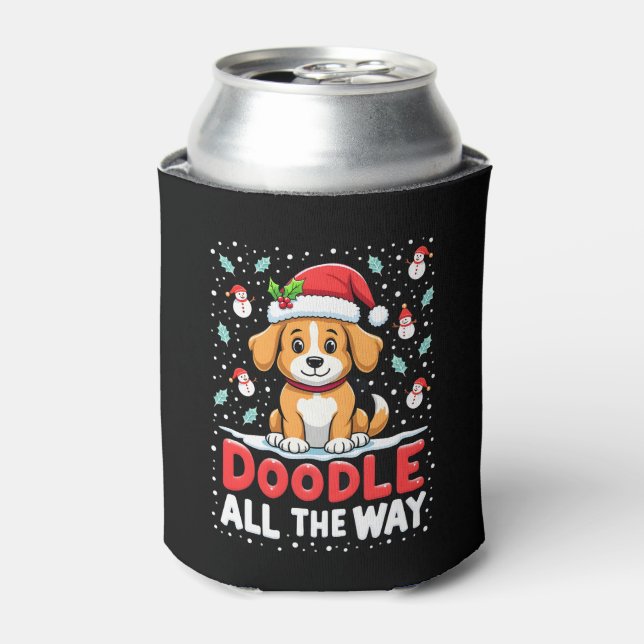 Doodle All The Way Funny Goldendoodle Santa Hat Ch Can Cooler (Can Front)