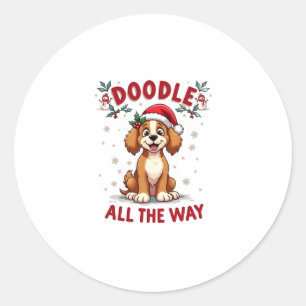 Doodle All The Way Funny Goldendoodle Santa Hat Ch Classic Round Sticker