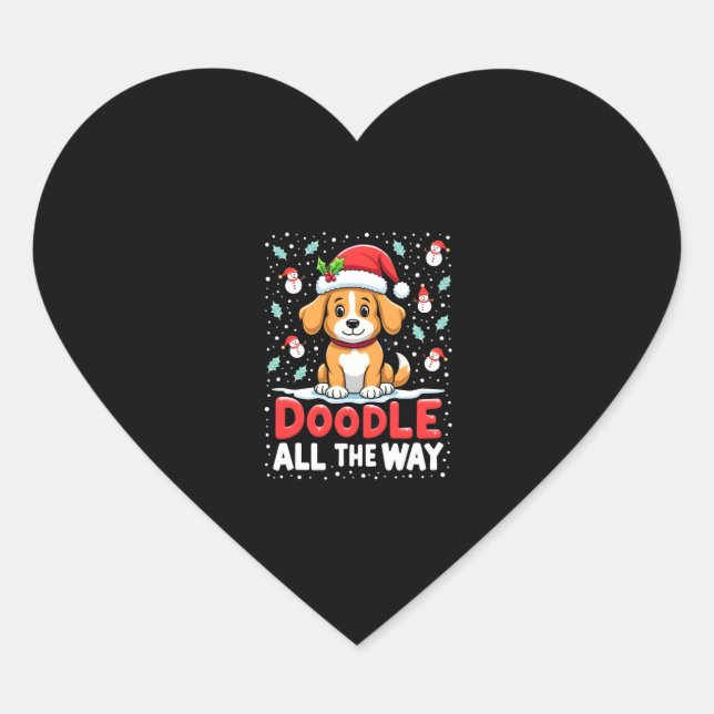 Doodle All The Way Funny Goldendoodle Santa Hat Ch Heart Sticker (Front)