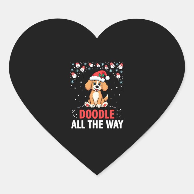 Doodle All The Way Funny Goldendoodle Santa Hat Ch Heart Sticker (Front)