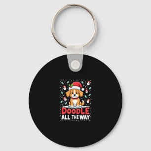 Doodle All The Way Funny Goldendoodle Santa Hat Ch Keychain