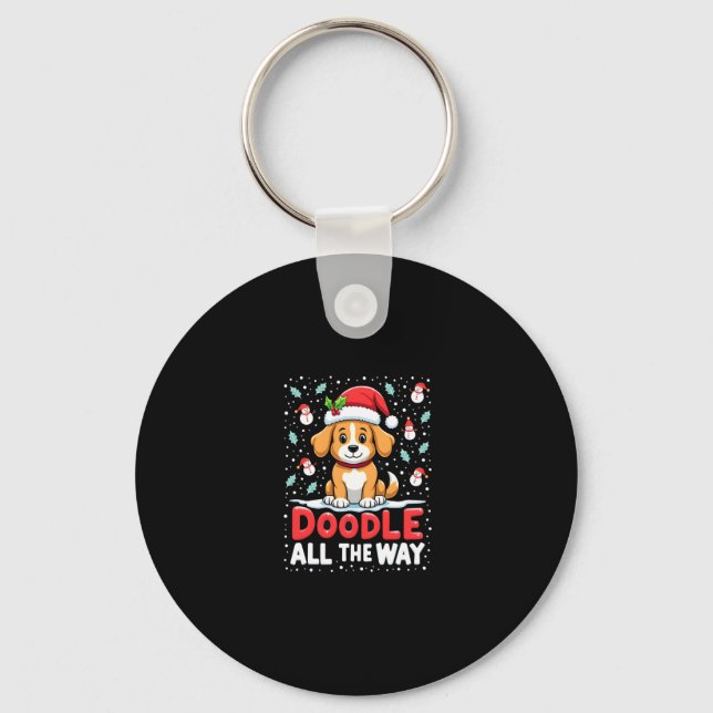 Doodle All The Way Funny Goldendoodle Santa Hat Ch Keychain (Front)