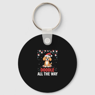 Doodle All The Way Funny Goldendoodle Santa Hat Ch Keychain