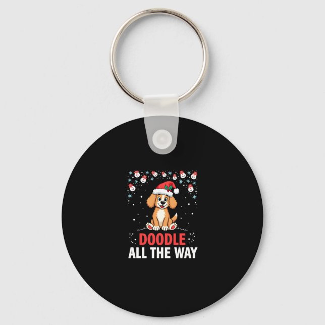 Doodle All The Way Funny Goldendoodle Santa Hat Ch Keychain (Front)