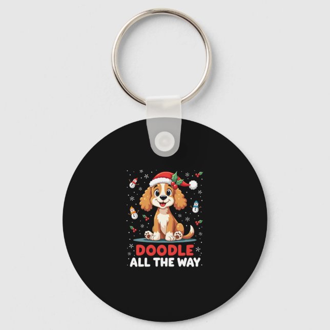 Doodle All The Way Funny Goldendoodle Santa Hat Ch Keychain (Front)