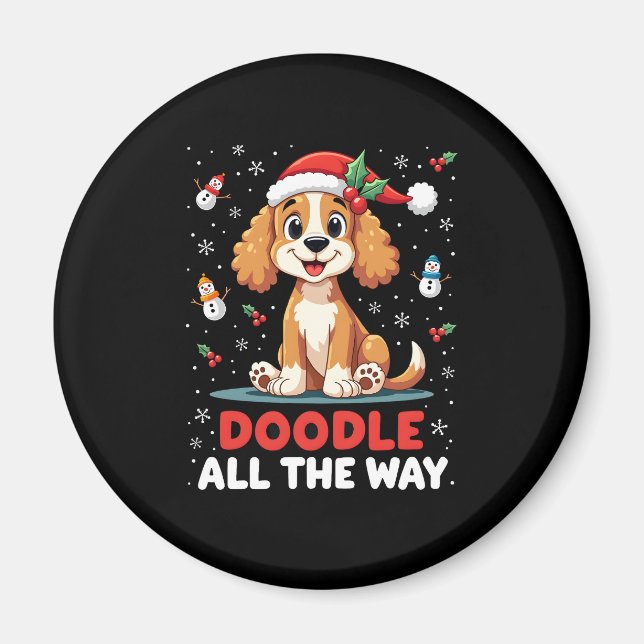 Doodle All The Way Funny Goldendoodle Santa Hat Ch Magnet (Front)