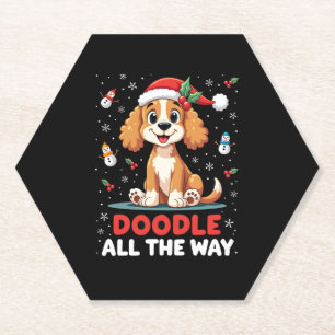 Doodle All The Way Funny Goldendoodle Santa Hat Ch Paper Coaster