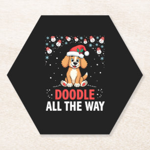 Doodle All The Way Funny Goldendoodle Santa Hat Ch Paper Coaster