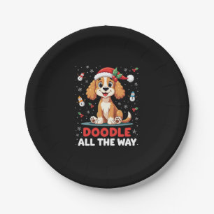 Doodle All The Way Funny Goldendoodle Santa Hat Ch Paper Plate