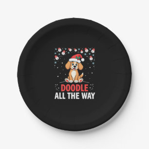 Doodle All The Way Funny Goldendoodle Santa Hat Ch Paper Plate