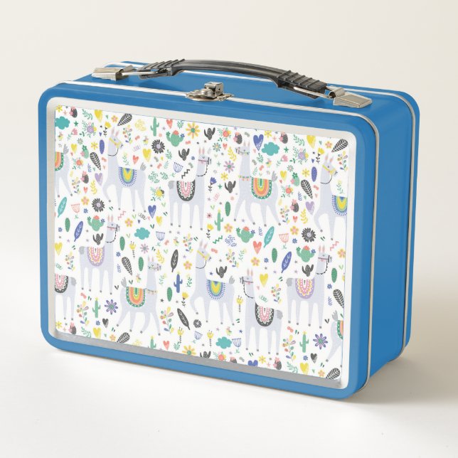 Doodle Alpaca Pattern Metal Lunch Box (Front)