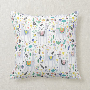 Doodle Alpaca Pattern Throw Pillow