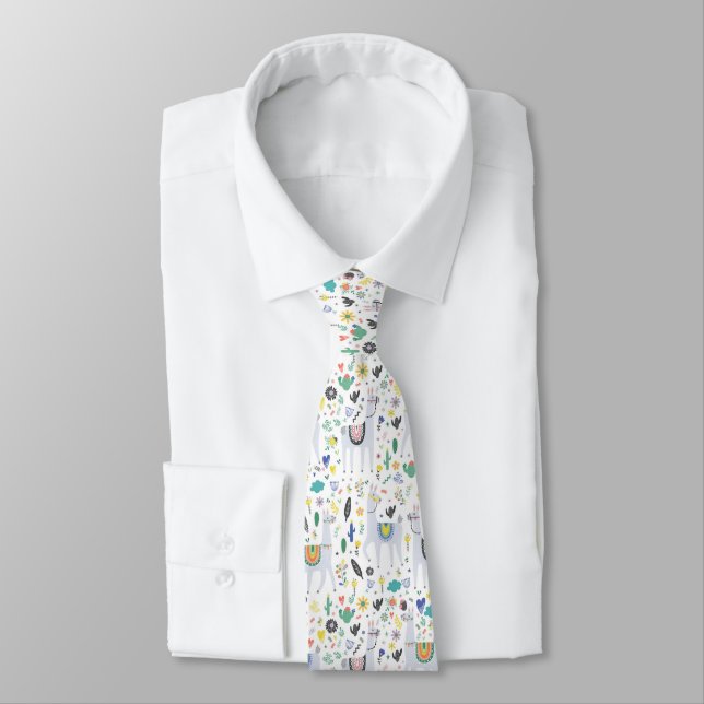 Doodle Alpaca Pattern Tie (Tied)