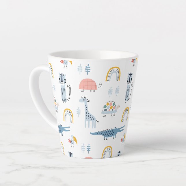 Doodle Animal Fun Pattern Latte Mug (Left Angle)