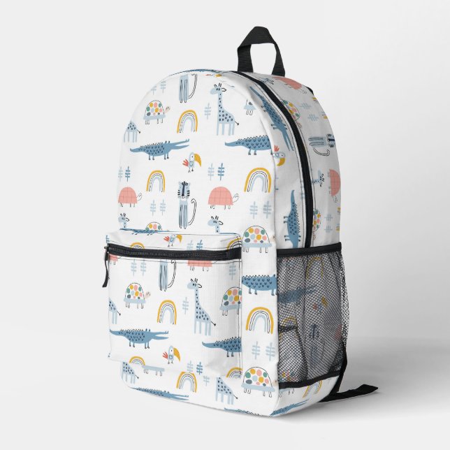 Doodle Animal Fun Pattern Printed Backpack (Back Corner Right)