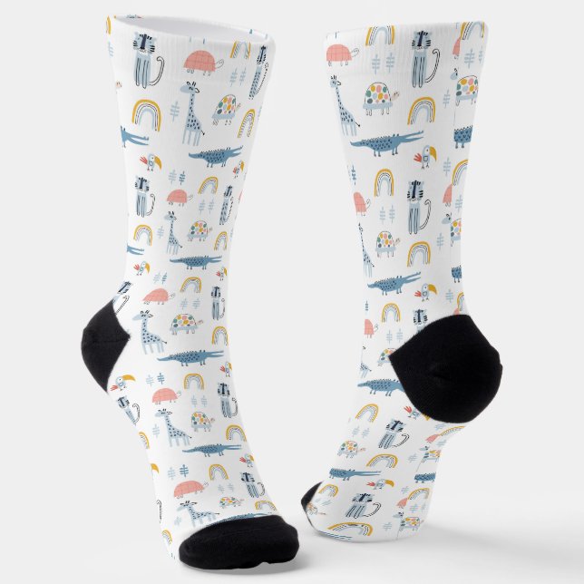 Doodle Animal Fun Pattern Socks (Angled)