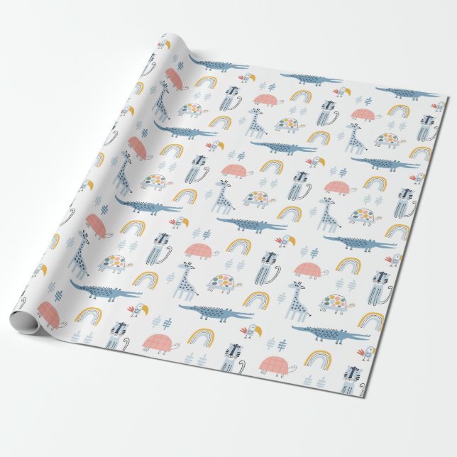 Doodle Animal Fun Pattern Wrapping Paper (Unrolled)