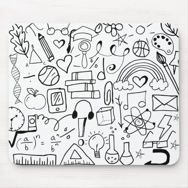 Doodle Art Back To School Black and White Mousepad (Front)
