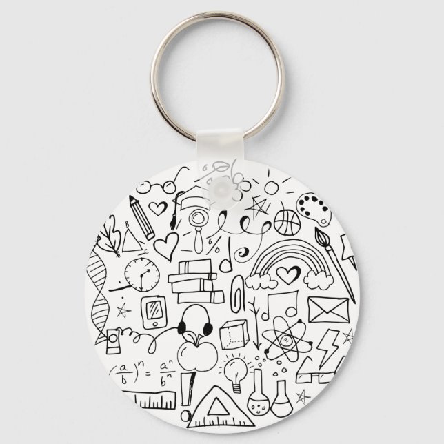 Doodle Art Black and White Backpack Charm Keychain (Front)