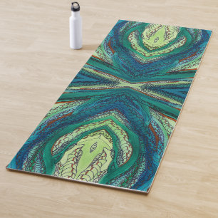 Doodle art blues and greens yoga mat