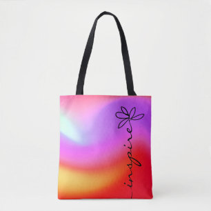doodle art daisy with word "inspire" tote bag