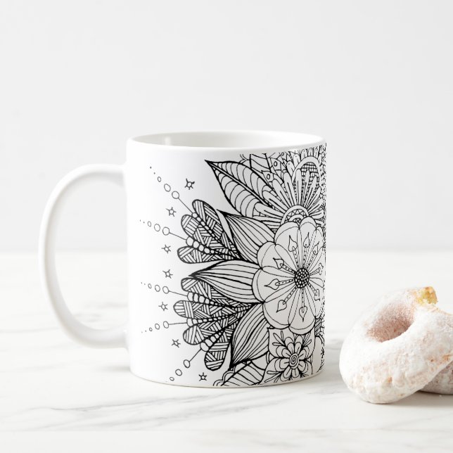 Doodle Art Design #1 on coffee mug (With Donut)