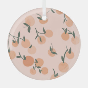 Doodle Art: Orange Cherry Vintage Pattern Glass Ornament