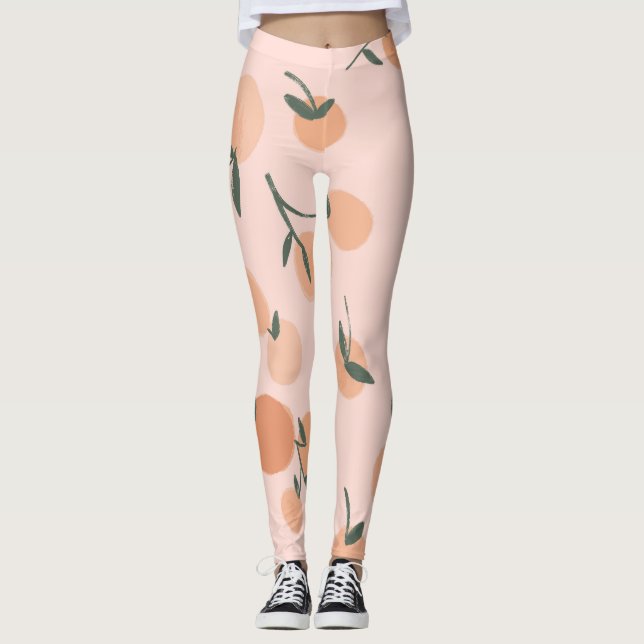 Doodle Art: Orange Cherry Vintage Pattern Leggings (Front)