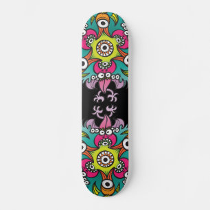 Doodle art showing hungry monsters going crazy skateboard