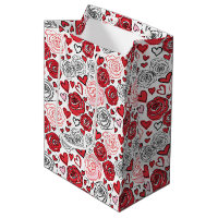 Doodle Art Style Red Pink Roses Hearts Valentine's