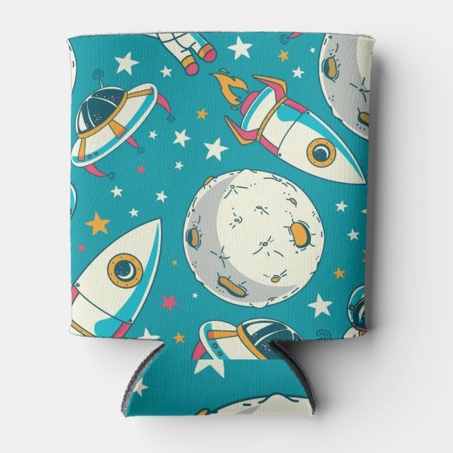 Doodle Astronauts: Cute Space Pattern. Can Cooler (Front)