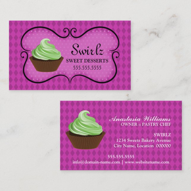 Doodle Banner Cupcake Bakery Business Card (Front/Back)