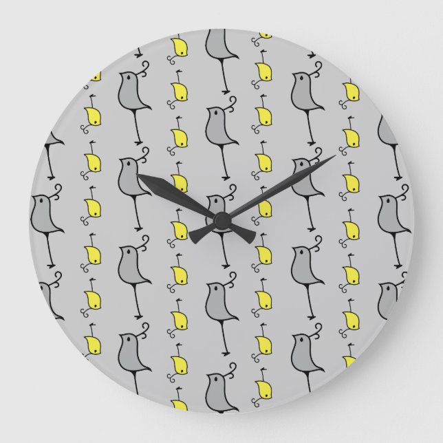 Doodle Birds, Grey and Yellow Large Clock (Front)
