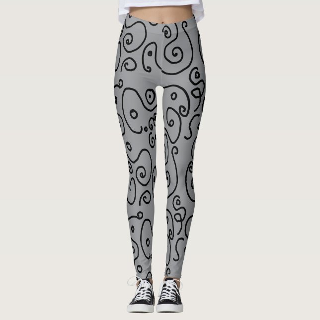 doodle black and white pattern leggings (Front)