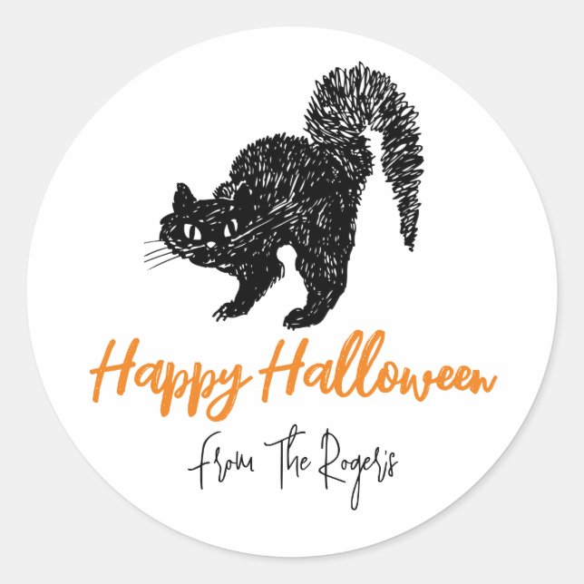 Doodle Black Cat Custom Halloween Stickers (Front)
