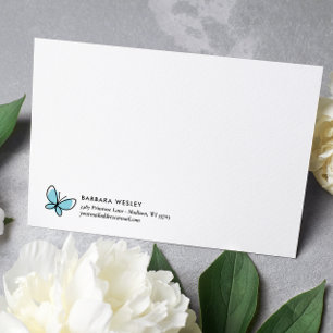 DOODLE BLUE BUTTERFLY WHIMSICAL MONOGRAM CARD