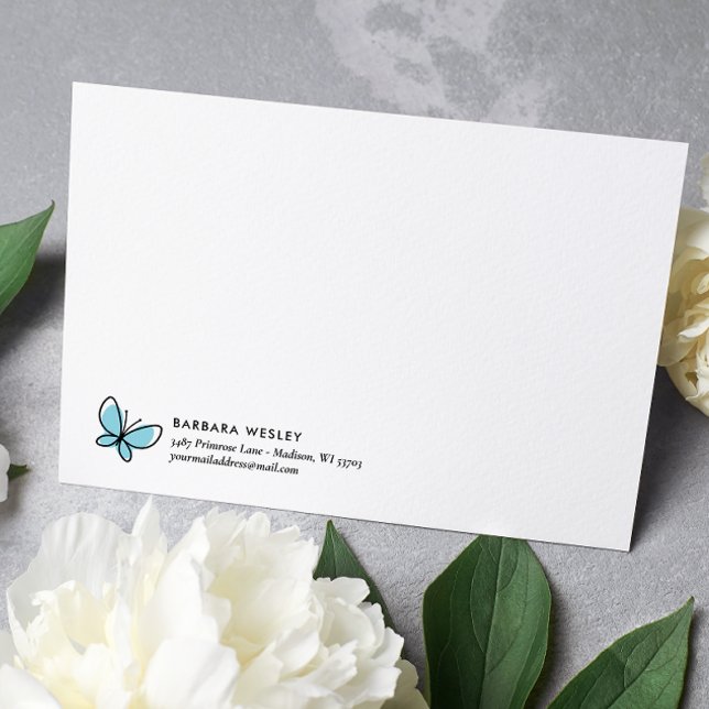 DOODLE BLUE BUTTERFLY WHIMSICAL MONOGRAM CARD (Creator Uploaded)