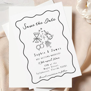 Doodle Boho photo Wedding elegant simple Invitation