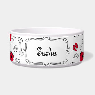 Doodle Bones and Hearts personalized pet bowl