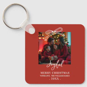 doodle bow Timeless Script Family Photo Christmas Keychain