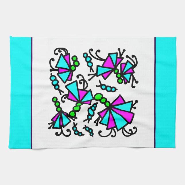 Doodle Bug Flowers Kitchen Towel (Horizontal)