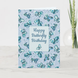 Doodle Bugs Butterflies - blue - kids birthday. Card